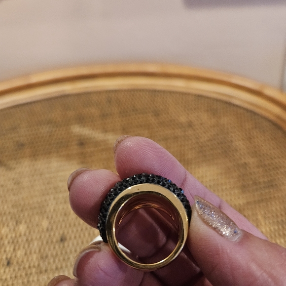 Swarovski Black Pave Crystal and Gold Cocktail Ring 55 - Picture 4 of 13